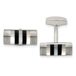 Stainless Steel Polished Mother of Pearl & Onyx Cufflinks